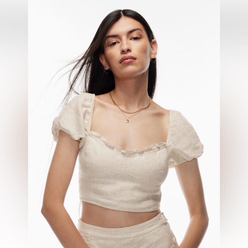 Aritzia Wilfred Wander Linen Blouse as S Cream